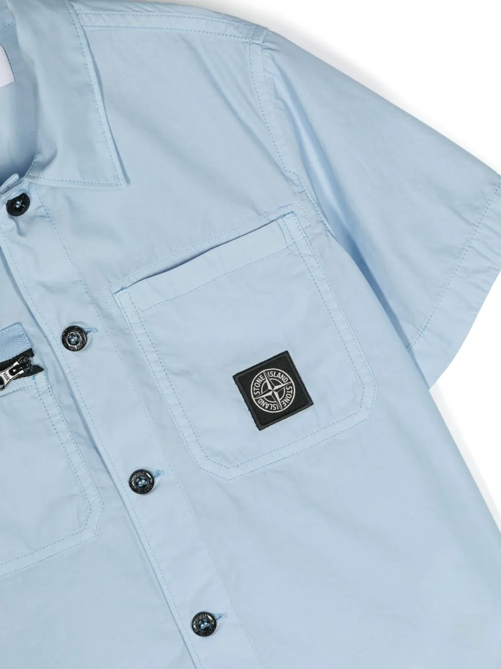  Stone Island Junior Compass-motif Poplin Shirt - Blue 