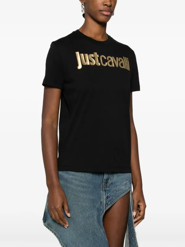 トップス just cavalli baroque star design longtee Just Cavalli logo-laminated Cotton T-shirt | Black | FARFETCH CA