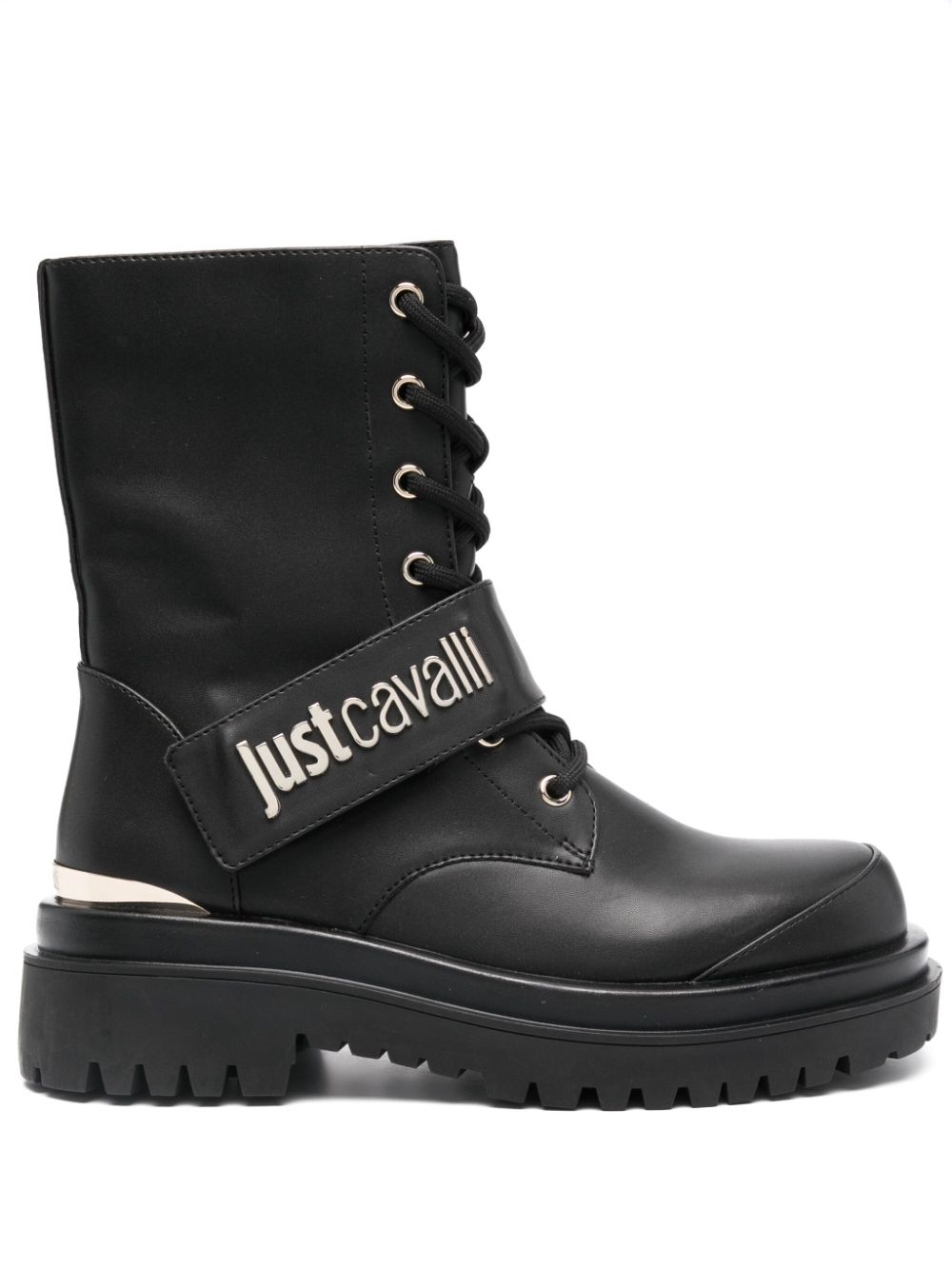 Just Cavalli Combat boots met logoplakkaat Zwart