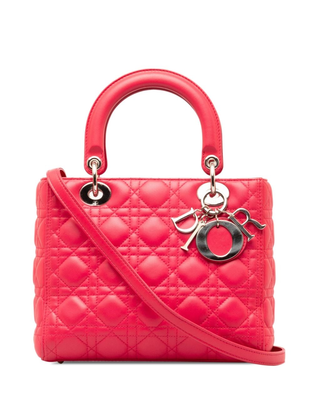 Pre-owned Dior 2013 Small Lambskin Cannage Lady  Satchel In Pink