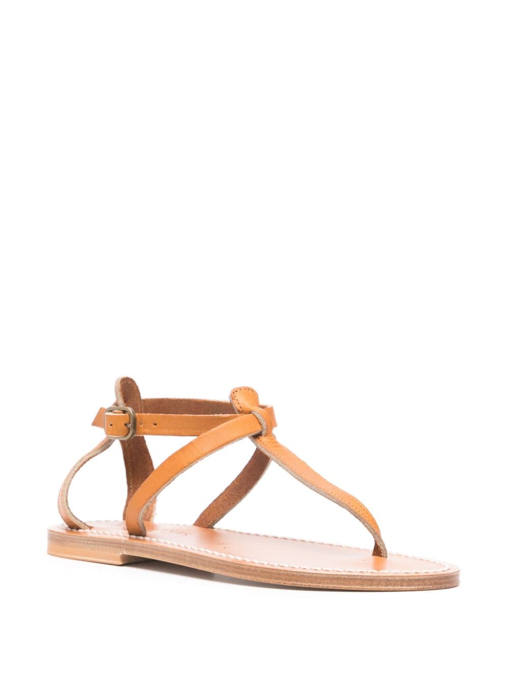 Shop Kjacques Leather Flat Sandals In Brown