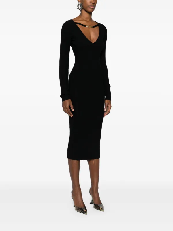 knee length dresses for ladies Mid-Grey V-Neck Knitted Midi Dress – AX Paris main image 0