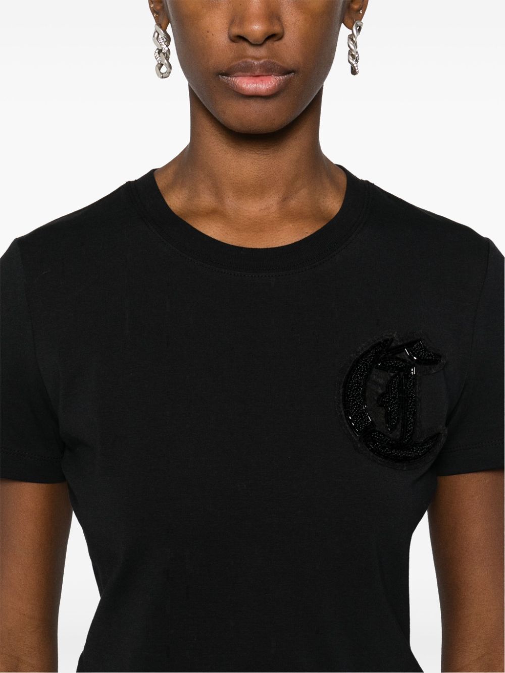 Shop Just Cavalli Bead-logo Detail Jersey T-shirt In Black