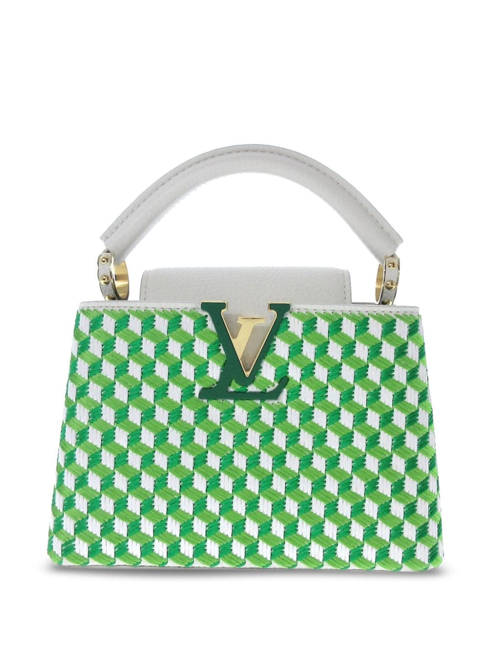 Pre-owned Louis Vuitton 2022 Embroidered Taurillon Mini Capucines Satchel In Green
