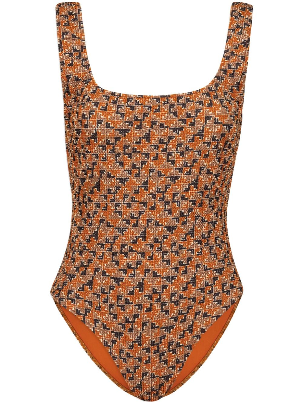 Fendi Ff Puzzle-print Swimsuit In Brown