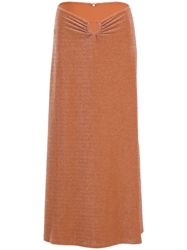 Johanna Ortiz Rainstorm Lurex-detail Midi Skirt in Orange