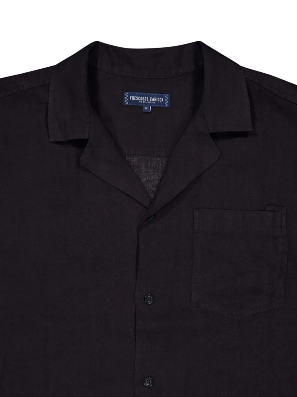 Frescobol Carioca Angelo linnen overhemd met campkraag Zwart