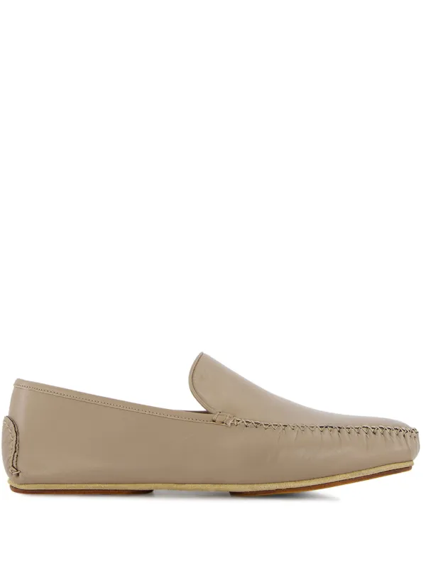 Manolo Blahnik Mayfair Leather Loafers in Neutrals