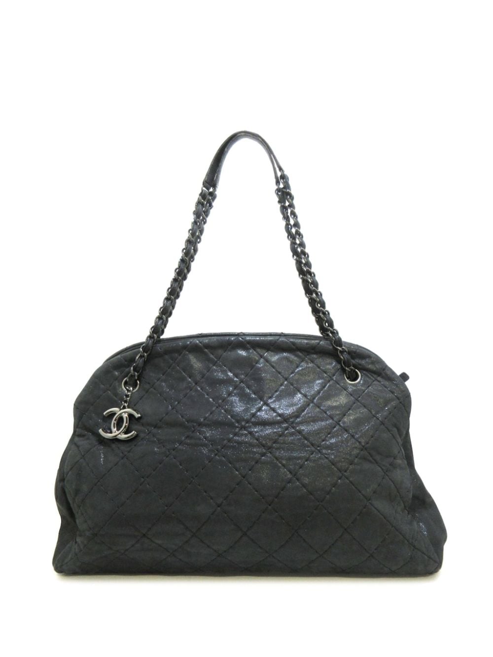 Pre-owned Chanel 2010-2011 Large Quilted Iridescent Calfskin Just Mademoiselle Shoulder Bag In Black