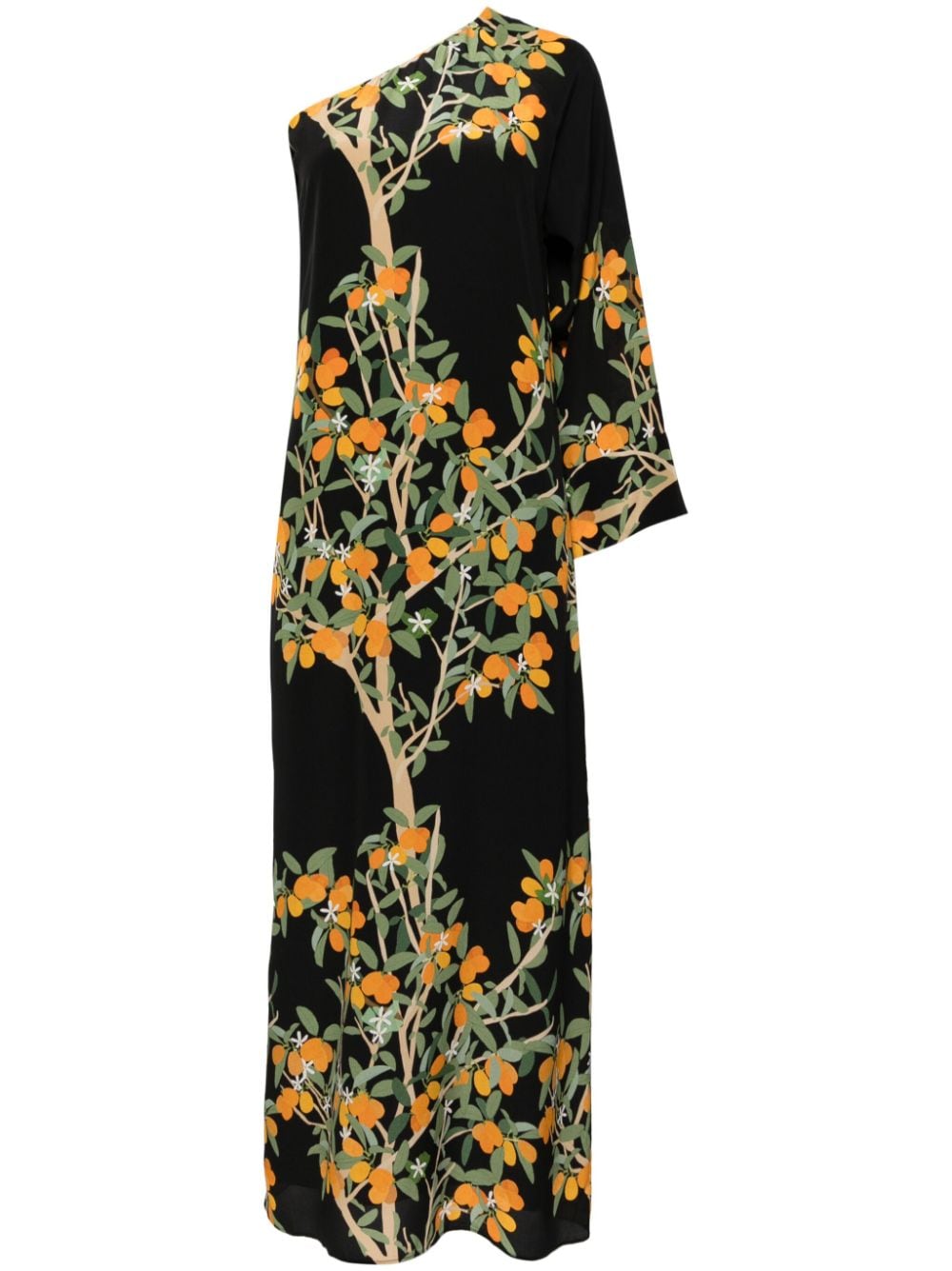 lemon print single-sleeved silk maxidress