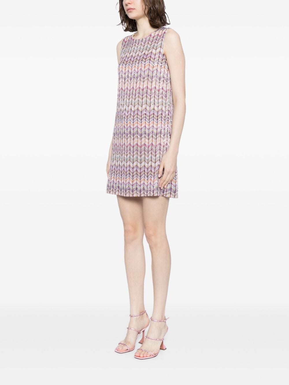 Shop Missoni Chevron-knit Mini Dress In Pink