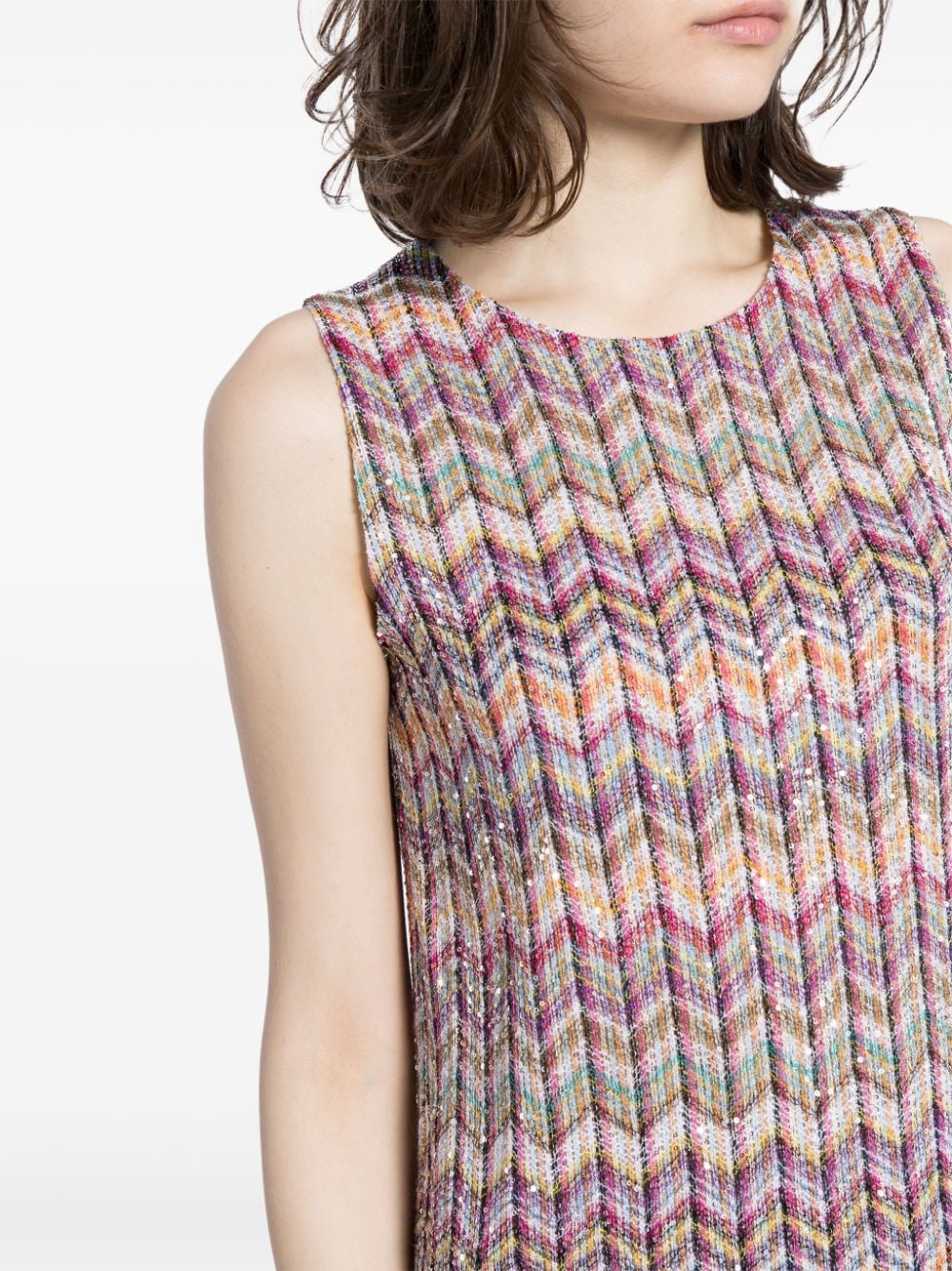 Shop Missoni Chevron-knit Mini Dress In Pink