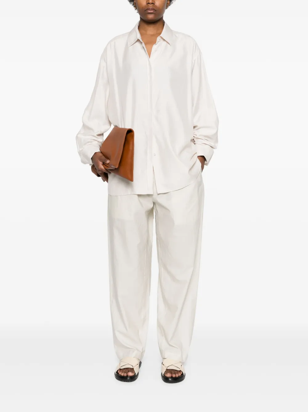 LEMAIRE Pantalon van katoenblend met toelopende pijpen Beige