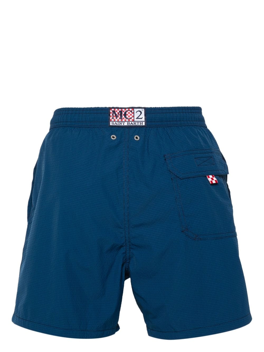 Shop Mc2 Saint Barth Logo-embroidered Seersucker Swim Shorts In Blue