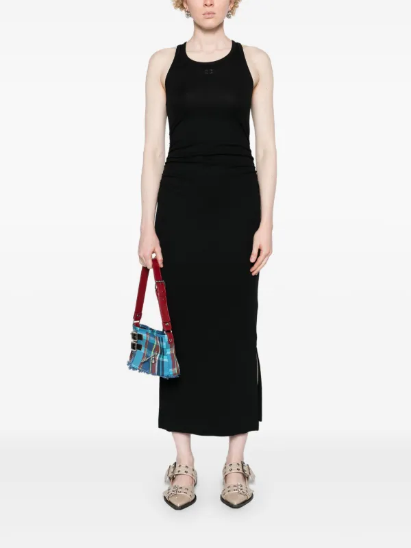 GANNI logo-embroidered Ruched Dress | Black | FARFETCH ID