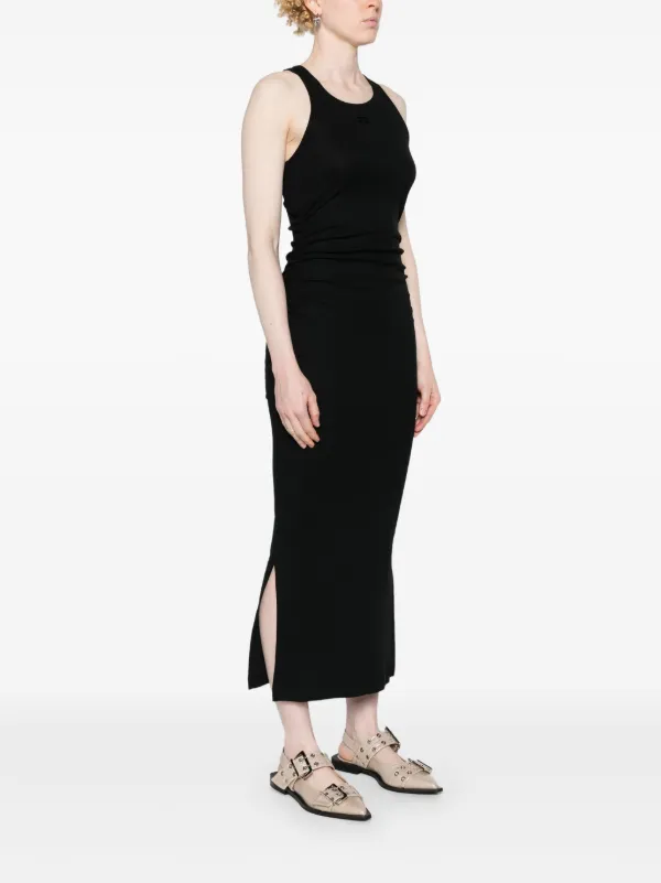 GANNI logo-embroidered Ruched Dress | Black | FARFETCH EG