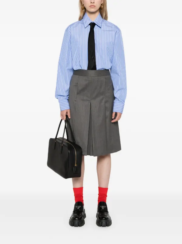 PRADA ブラック サテンシャツ ストライプ襟 Prada ストライプ シャツ | FARFETCH JP