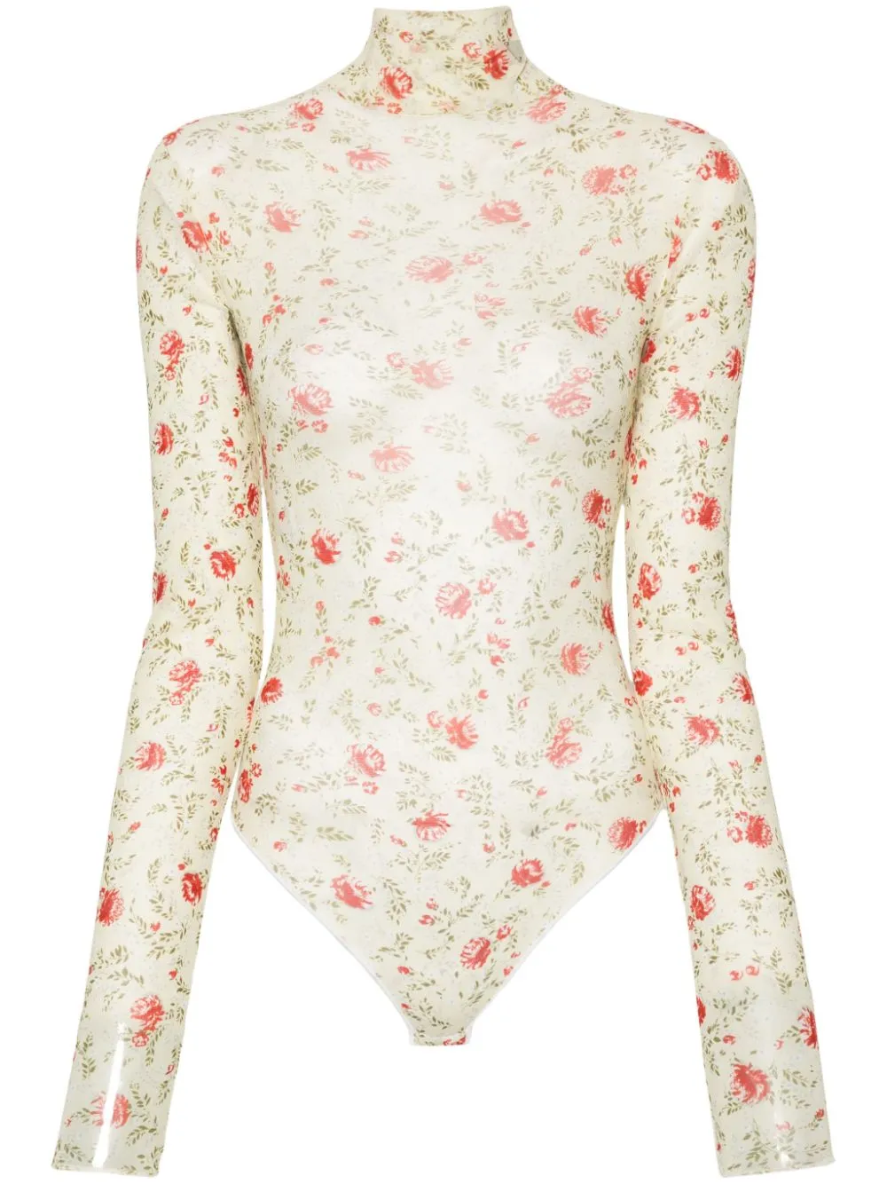 Prada Floral Mesh Bodysuit In F0011 Red