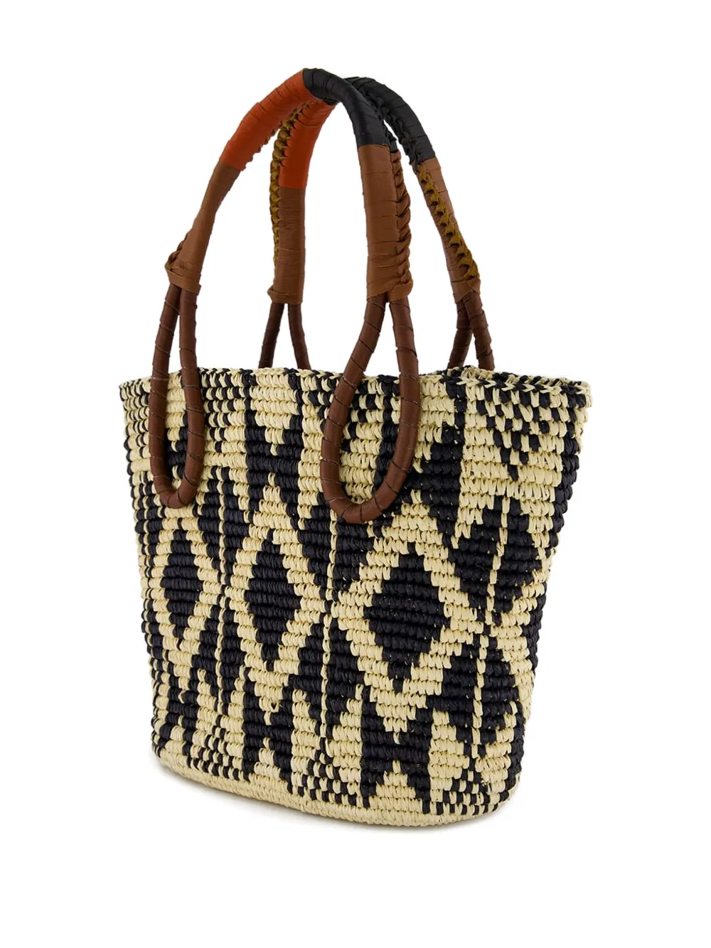 Sensi Studio patterned leather-handle tote bag - Beige