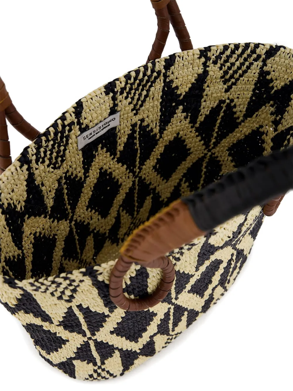 Sensi Studio Patterned Leather-handle Tote Bag In Neutral