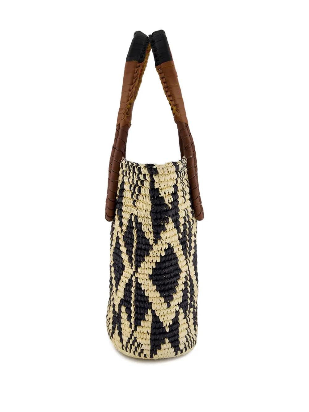 Sensi Studio Patterned Leather-handle Tote Bag In Neutral
