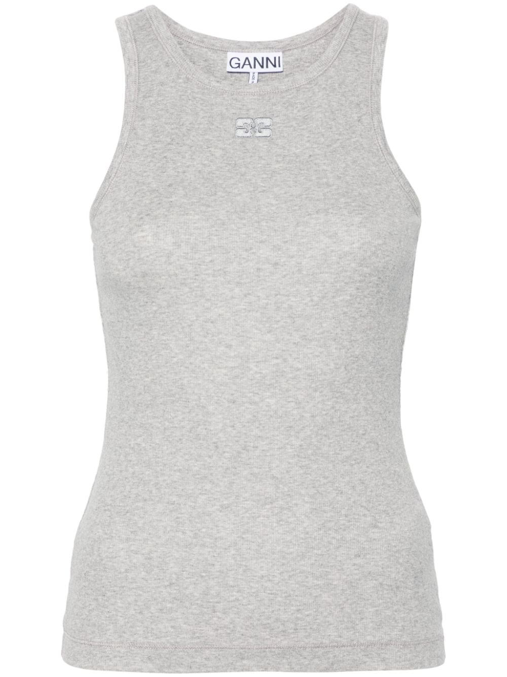 Ganni Logo-embroidered Mélange Tank Top In Grey