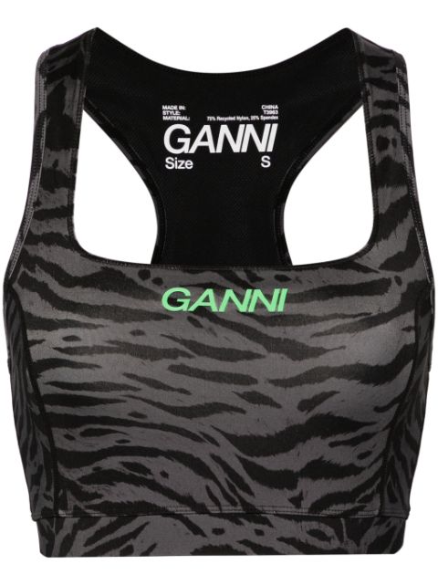 GANNI logo zebra-print crop top