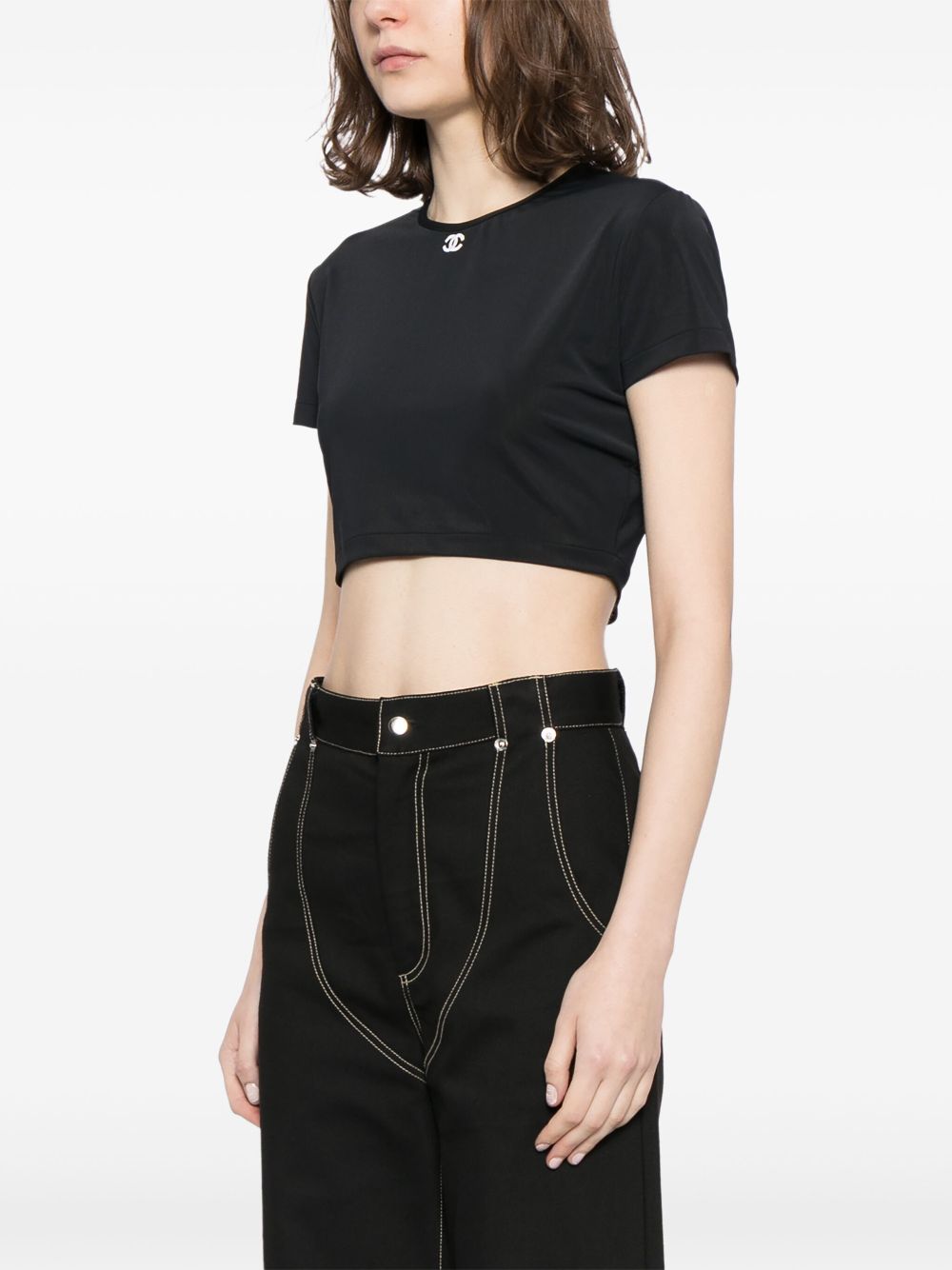 CHANEL 1990-2000s CC-embroidered cropped T-shirt Women