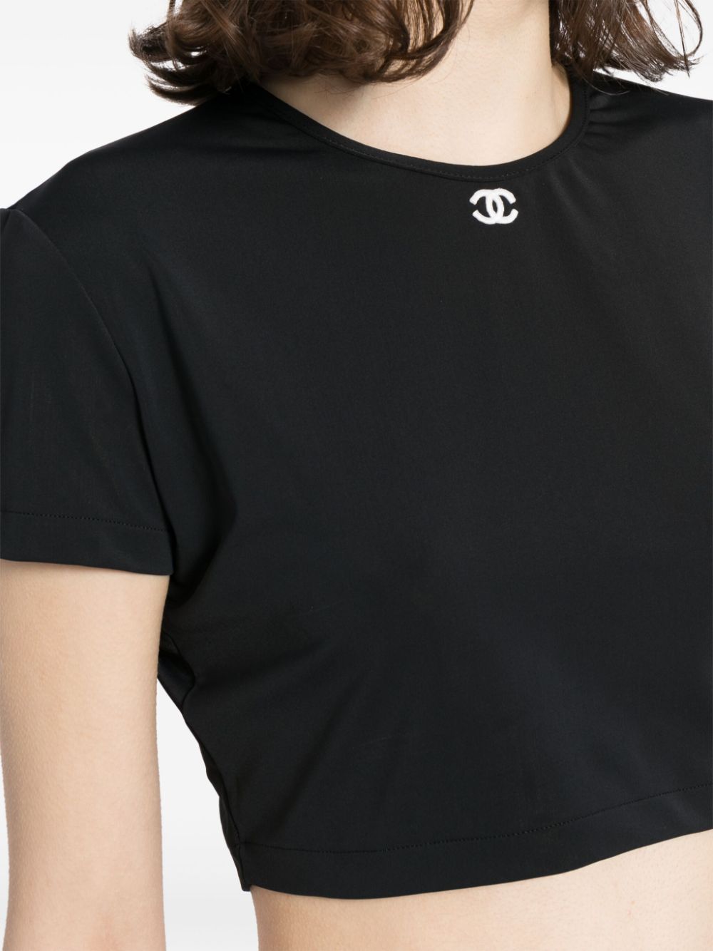 CHANEL 1990-2000s CC-embroidered cropped T-shirt Women