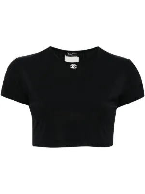 CHANEL ブラック カットソー 半袖 CHANEL Pre-Owned 1995 Logo Cropped T-shirt | Black | FARFETCH