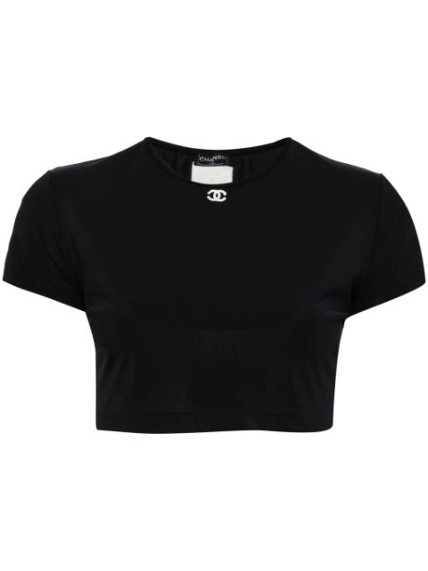 Cheap HOT SALE CHANEL 1990-2000s CC-embroidered cropped T-shirt Women