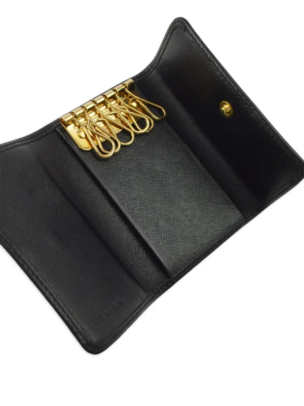 Celine black and tan macadam monogram canvas key on sale wallet