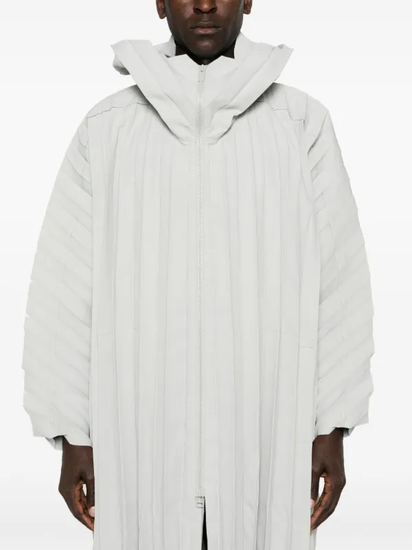 Homme Plissé Issey Miyake Edge Pleated Long Coat | Grey | FARFETCH IN