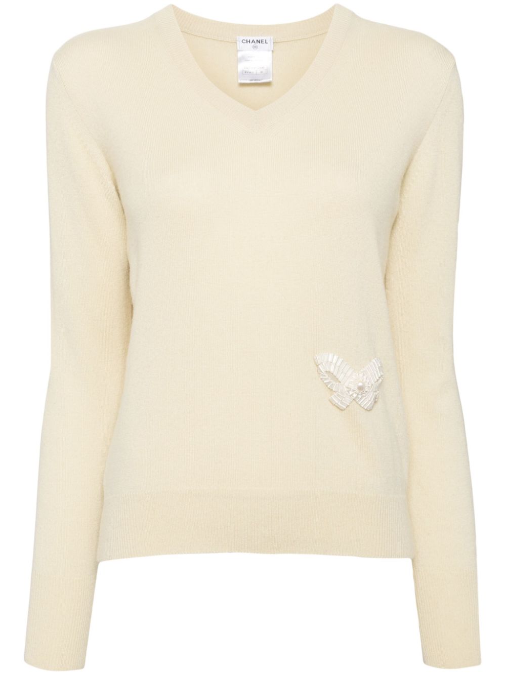 Pre-owned Chanel 2000s Butterfly Appliqué Cashmere Jumper In Neutrals