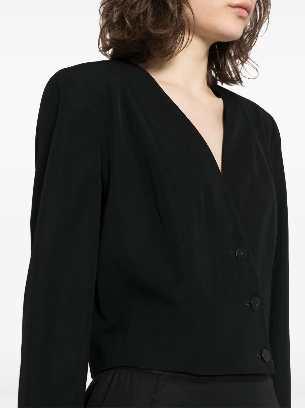 Pre-owned Chanel 2000 Collarless Cropped Jacket In Black