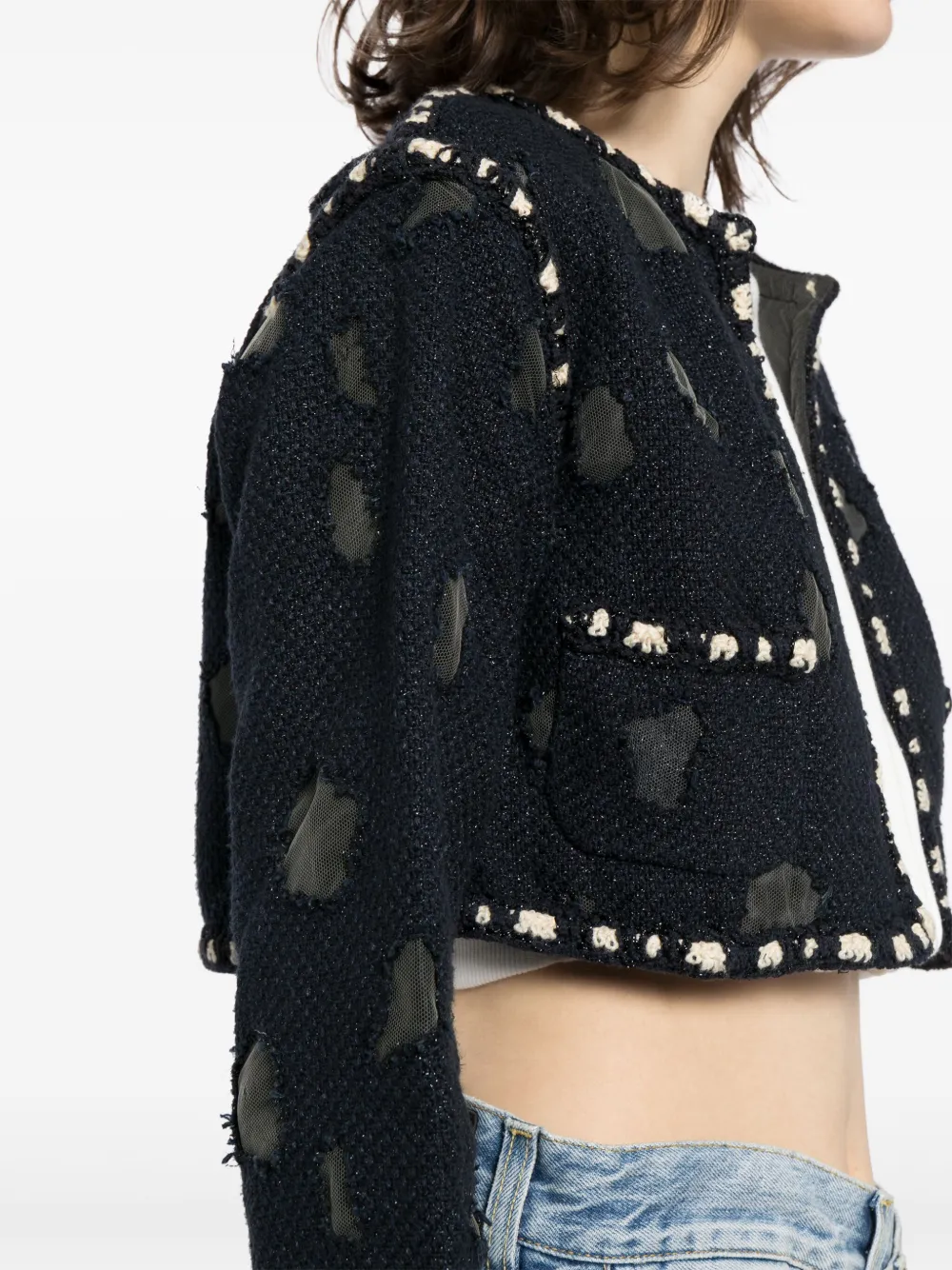 Pre-owned Chanel 2000s Distressed Detailing Cropped Jacket In Blue