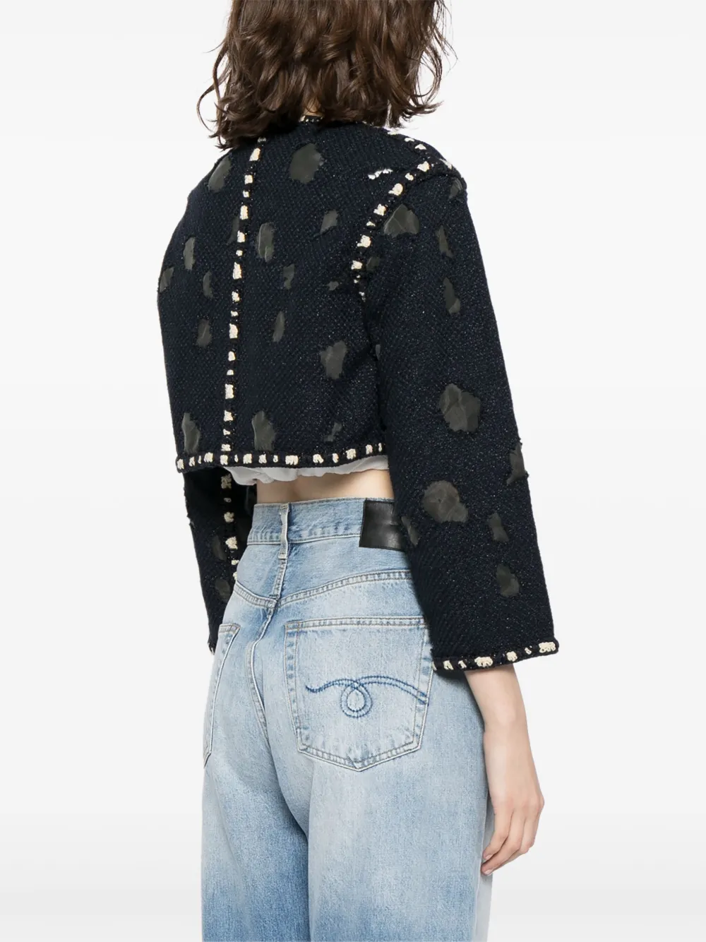 Pre-owned Chanel 2000s Distressed Detailing Cropped Jacket In Blue