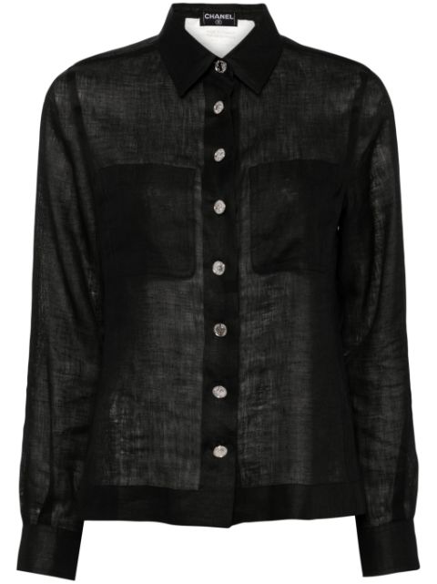 Affordable HOT SALE CHANEL 2000s logo buttons semi-sheer shirt Women