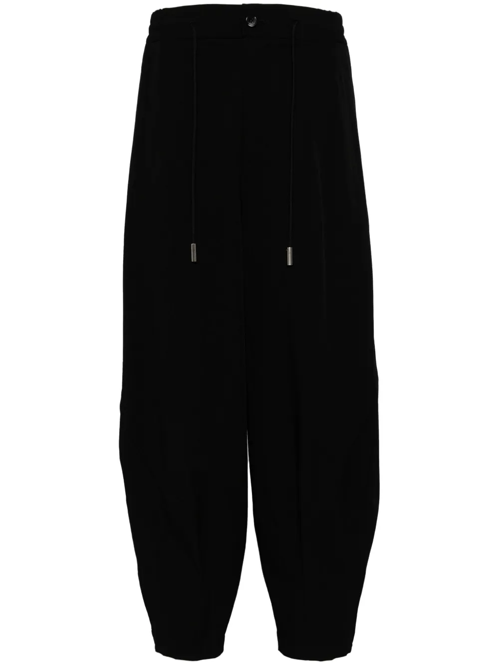 drop-crotch drawstring trousers