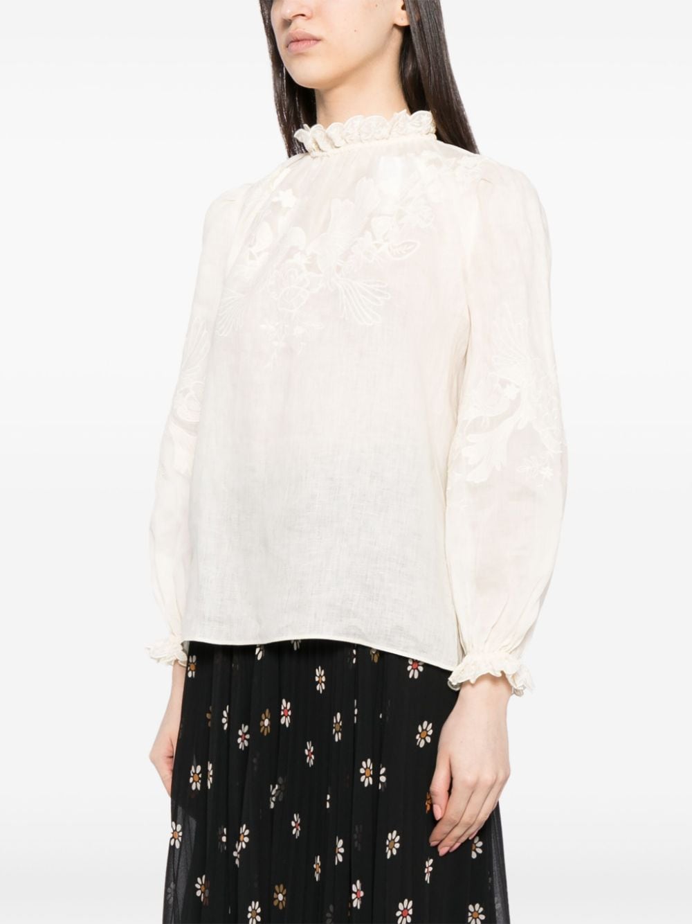 Shop Zimmermann Motif-embroidered Linen Blouse In Neutrals