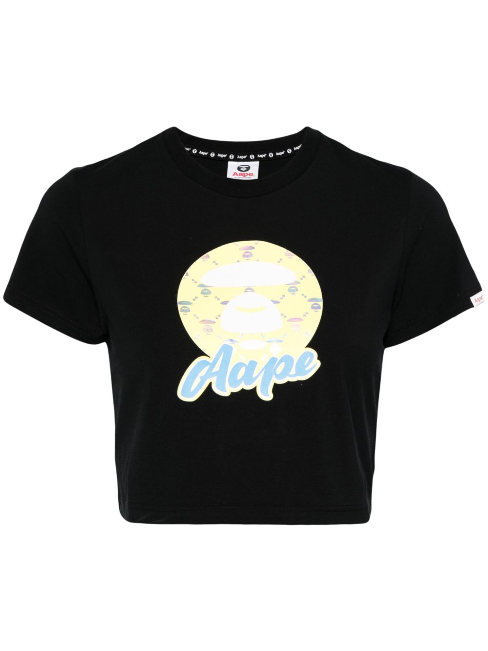 Aape By A Bathing Ape Cotton Blend Cropped Logo T-shirt In 黑色