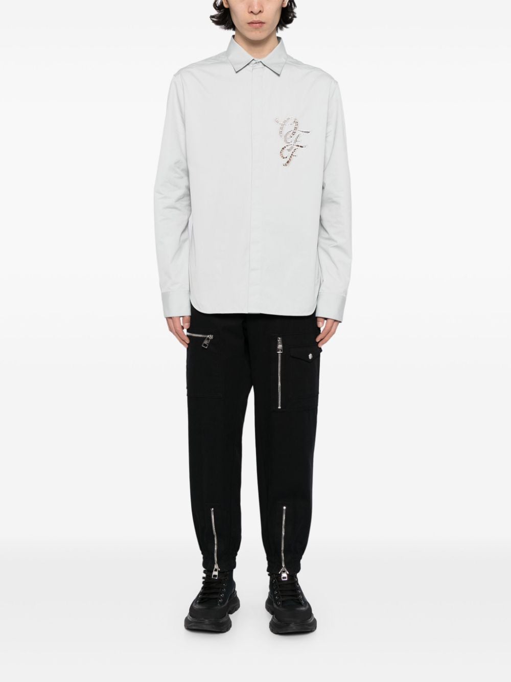 Off-White embroidered-logo cotton shirt - Grijs