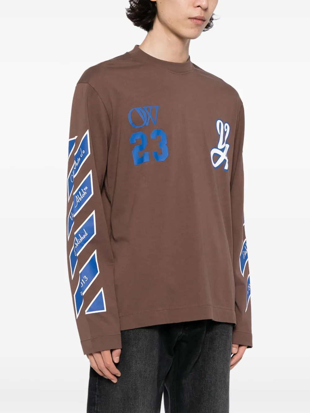 Off White graphic print Long Sleeve T Shirt Brown