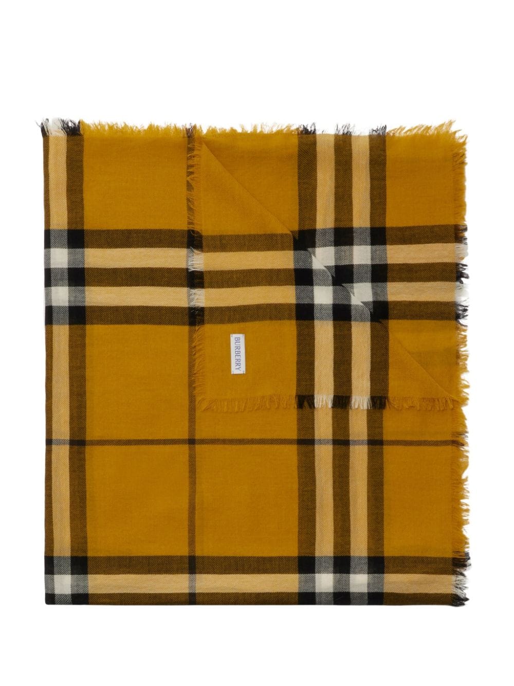Shop Burberry Check Wool Scarf In Yellow