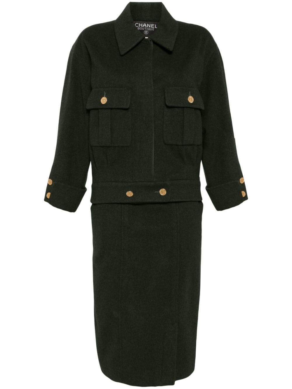 Pre-owned Chanel 1990 Logo-buttons Skirt Suit In Green