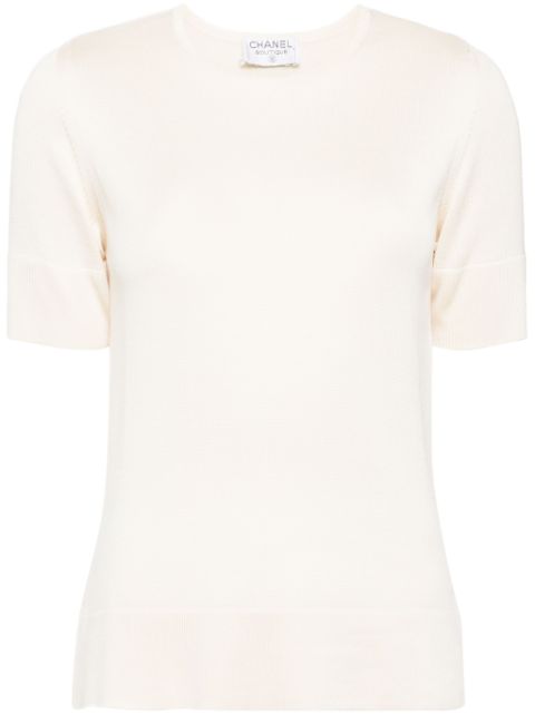 CHANEL 2000s embroidered logo silk T-shirt Women