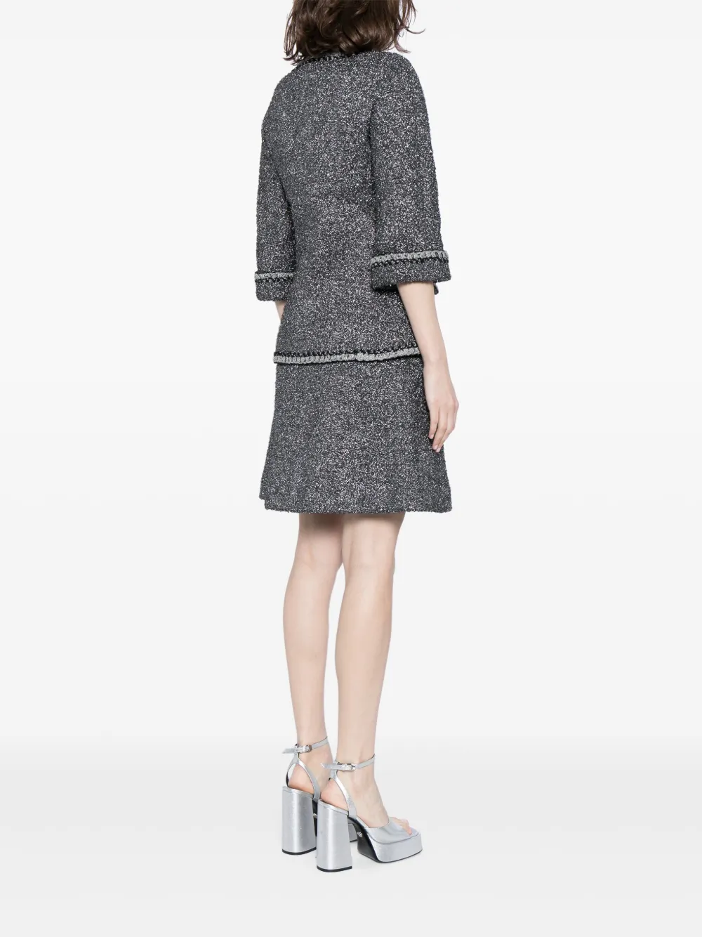 Pre-owned Chanel 2000s Tweed Skirt Two-piece Suit In Silver