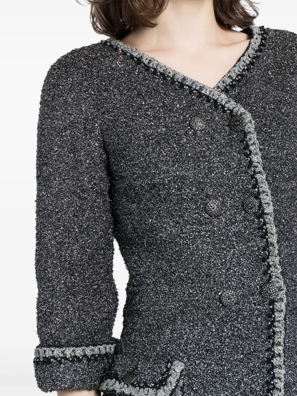 Pre-owned Chanel 2000s Tweed Skirt Two-piece Suit In Silver
