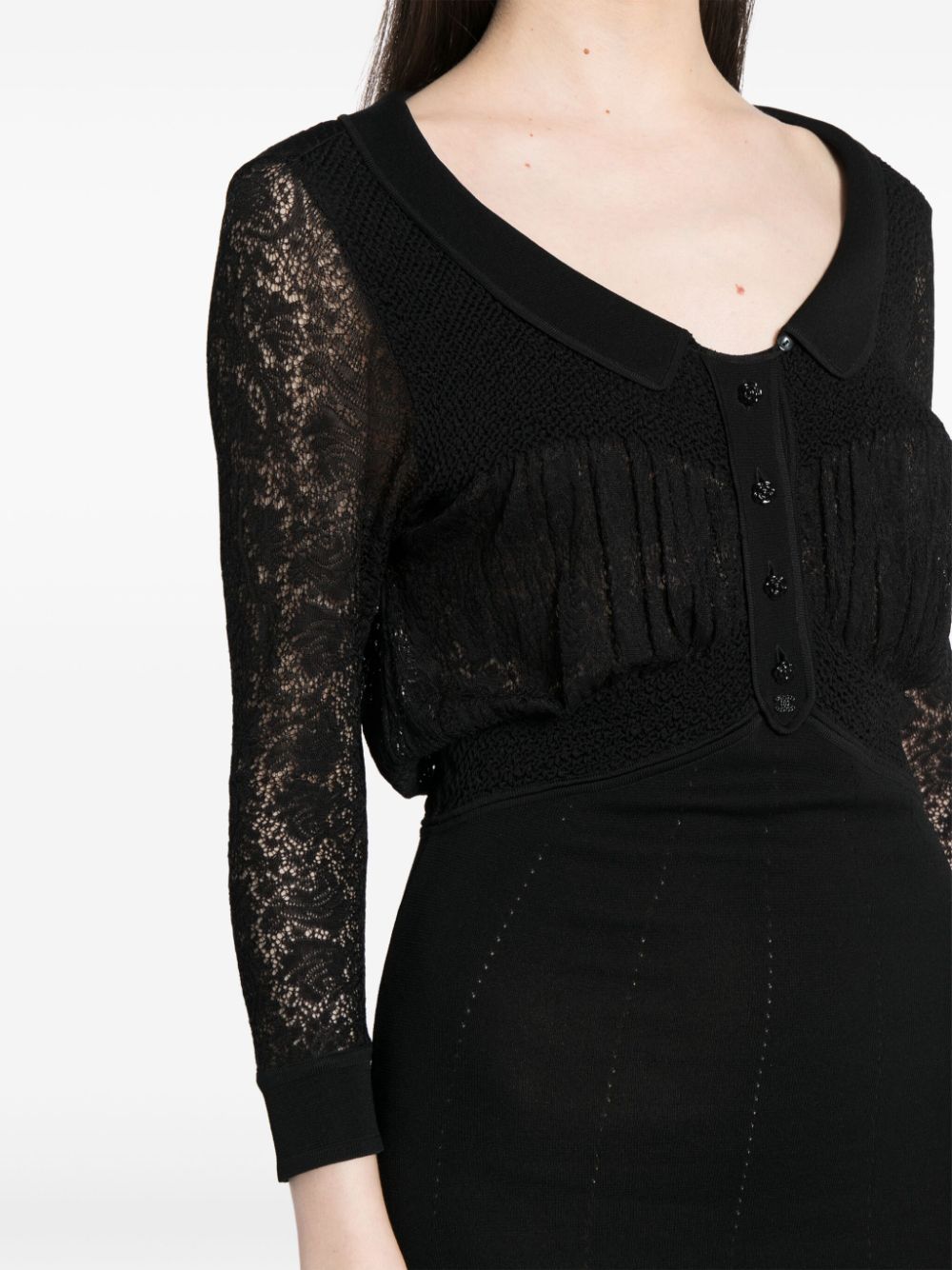 CHANEL 2006 lace-panelled fitted waist dress Women