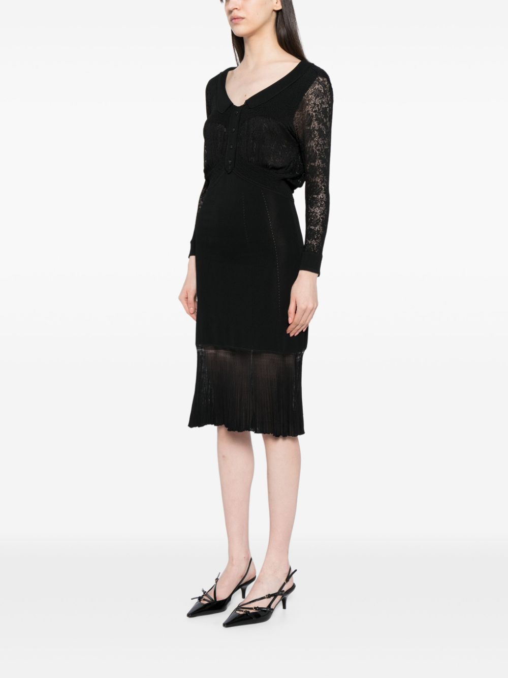 Cheap HOT SALE CHANEL 2006 lace-panelled fitted waist dress Women